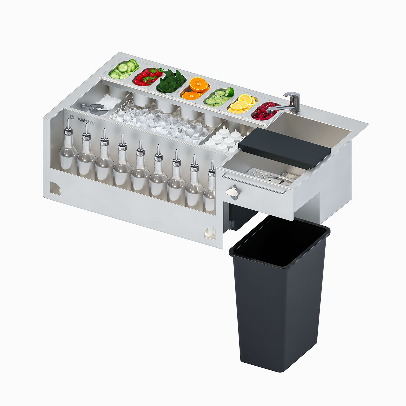 bariste-station-cocktails-meuble-bar-inox-encastrable-1140-mm image 1